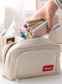 1 Miếng Dán Trang Trí Túi Đựng Văn Phòng Phẩm Đơn Giản Công Suất Lớn Trường Đại Học Túi Đựng Bút Văn Phòng - Màu Khaki - Xem 1