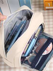 1 Miếng Dán Trang Trí Túi Đựng Văn Phòng Phẩm Đơn Giản Công Suất Lớn Trường Đại Học Túi Đựng Bút Văn Phòng - Màu Khaki - Xem 2