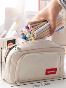 1 Miếng Dán Trang Trí Túi Đựng Văn Phòng Phẩm Đơn Giản Công Suất Lớn Trường Đại Học Túi Đựng Bút Văn Phòng - Màu Khaki - Xem 3