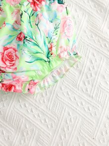 嬰兒前蝴蝶結泡泡袖上衣和印花短褲和配件髮箍