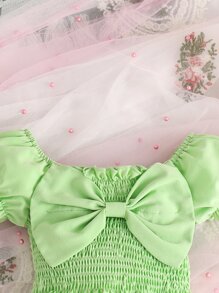 嬰兒前蝴蝶結泡泡袖上衣和印花短褲和配件髮箍