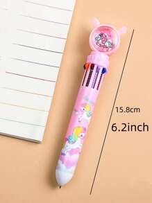 1pc Cute Unicorn Multicolor Ten-color Ballpoint Pen Cartoon Multicolor Ballpoint Pen 0.5mm Refill - Pink - View 2
