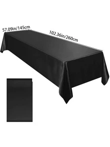 1pc Solid Satin Tablecloth - Black - View 5