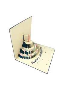 1入組3D生日蛋糕賀卡和1入組信封 - 彩色 - 查看 3