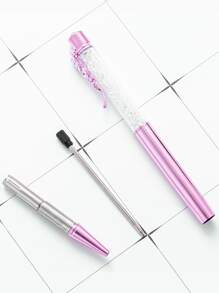 1pc Rhinestone Decor Ballpoint Pen, Simple Portable School Office Writing Pen