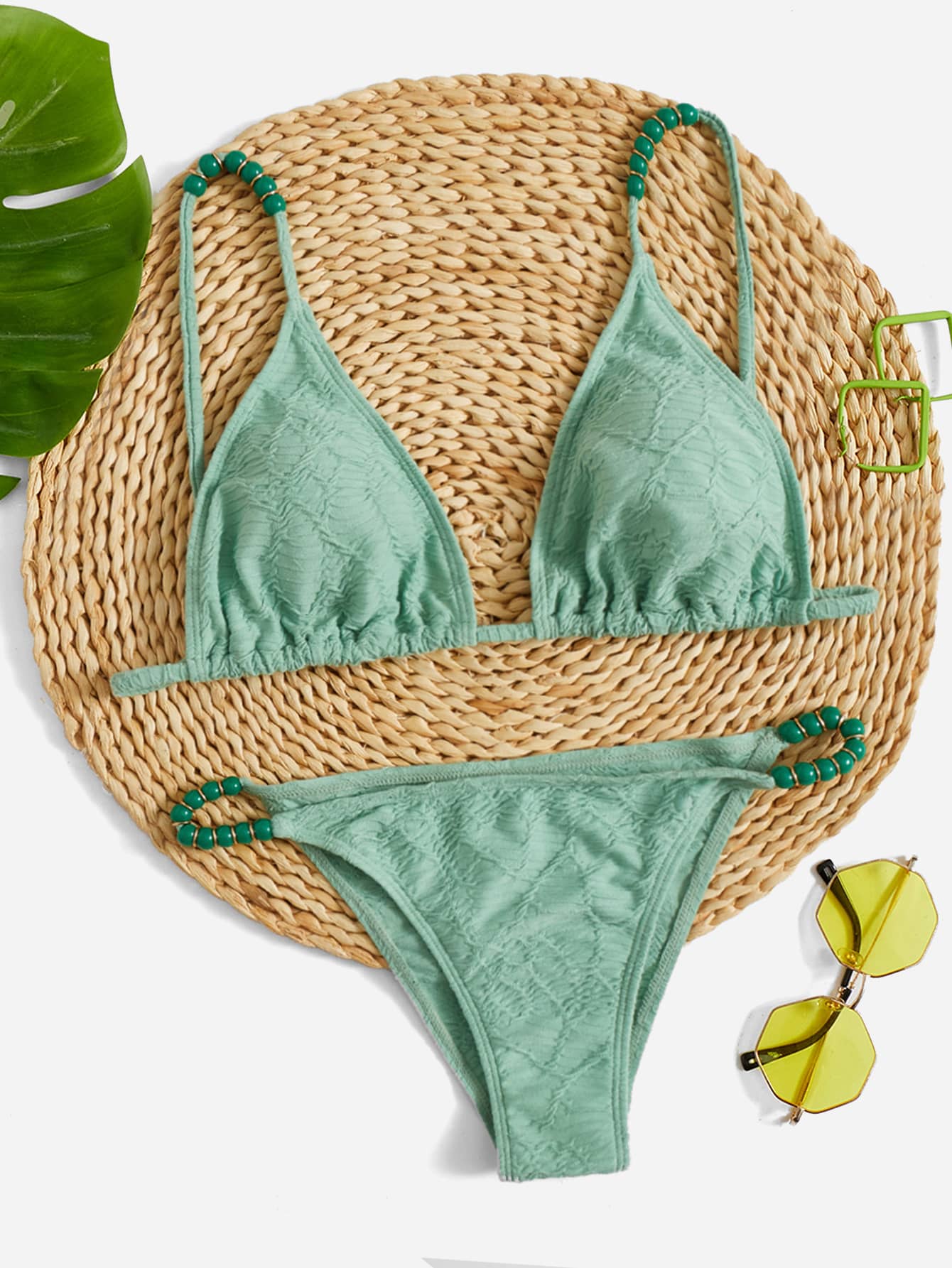 SHEIN Swim Summer Beach Triangle Tie Back Bikini Set - Green - View 1