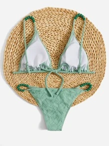 SHEIN Swim Summer Beach Triangle Tie Back Bikini Set - Green - View 2