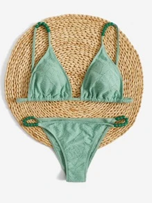 SHEIN Swim Summer Beach Triangle Tie Back Bikini Set - Green - View 3
