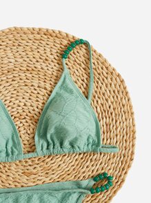 SHEIN Swim Summer Beach Triangle Tie Back Bikini Set - Green - View 5