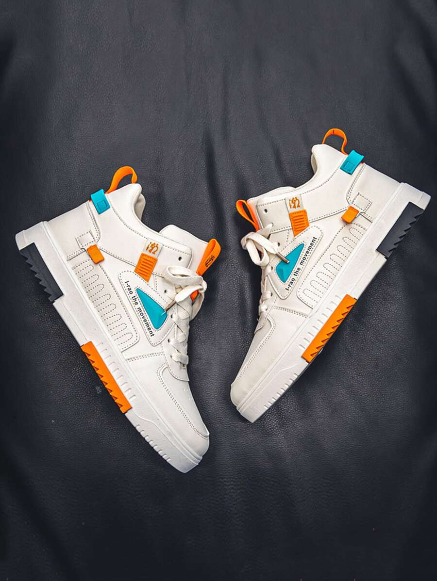 Men Letter Patch Decor Lace-Up Front High Top Skate Shoes Men Streetwear - Beige - View 1