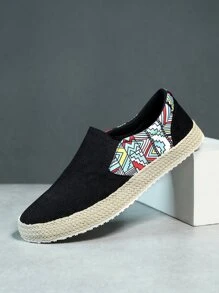 Men Geometric Pattern Espadrilles Knit Loafers Black - Black - View 1