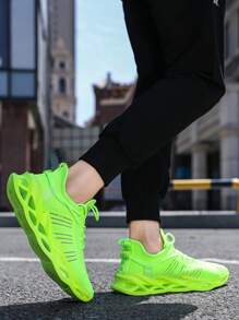 Men Neon-green Lace-up Front Running Shoes - Green - View 2