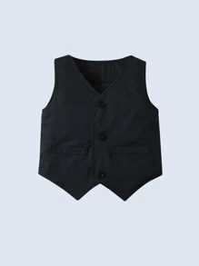 男童绅士三件套，包括领结短袖衬衫、背心和短工装裤 - 黑與白 - 查看 5