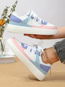 撞色前綁帶板鞋