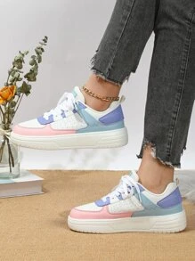 撞色前綁帶板鞋