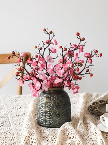 1入組塑膠人造花創意冬天甜美風設計仿真花棒 - 粉色 - 查看 3