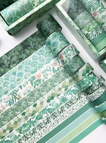 12 cuộn Băng keo hoa văn hỗn hợp, Băng keo tự làm thủ công đa năng đơn giản tại nhà - màu xanh lá - Xem 1