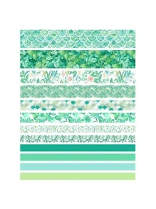 12 cuộn Băng keo hoa văn hỗn hợp, Băng keo tự làm thủ công đa năng đơn giản tại nhà - màu xanh lá - Xem 2