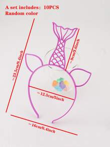 10pcs/set Plastic Hat, Cartoon Cute Mermaid Shape Random Color Party Hat For Party - Multicolor - View 4