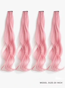 4 piezas Extensión del pelo con clip medio ondulado sintético - Rosa - Ver 2