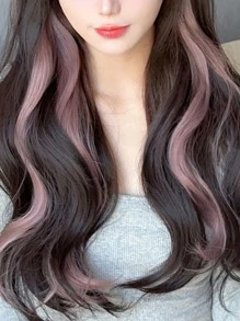 4 piezas Extensión del pelo con clip medio ondulado sintético - Rosa - Ver 3