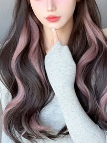 4 piezas Extensión del pelo con clip medio ondulado sintético - Rosa - Ver 4