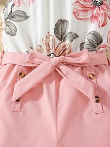 Sparklyn Tween Girl Floral Print Belted Halter Jumpsuit - Multicolor - View 5