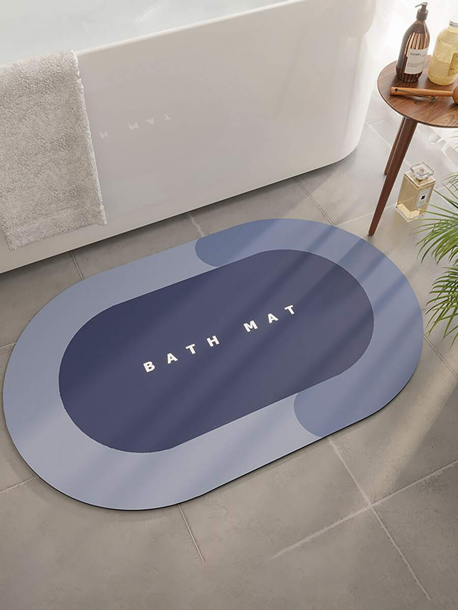 1pc Polyester Bath Rug, Minimalist Letter Graphic Bath Mat For Home - Blue - View 1