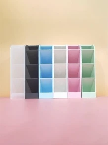 1pc Solid Color Pen Holder, Simple Multi-purpose Stationery Storage Box For Student, Office Pen Storage - Blue - View 2