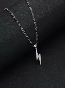 Men Lightning Pendant Necklace Stainless Steel Punk Hip Pop Style - Silver - View 12