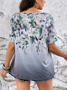 SHEIN LUNE Camiseta con estampado floral de cuello notch - Multicolor - Ver 2