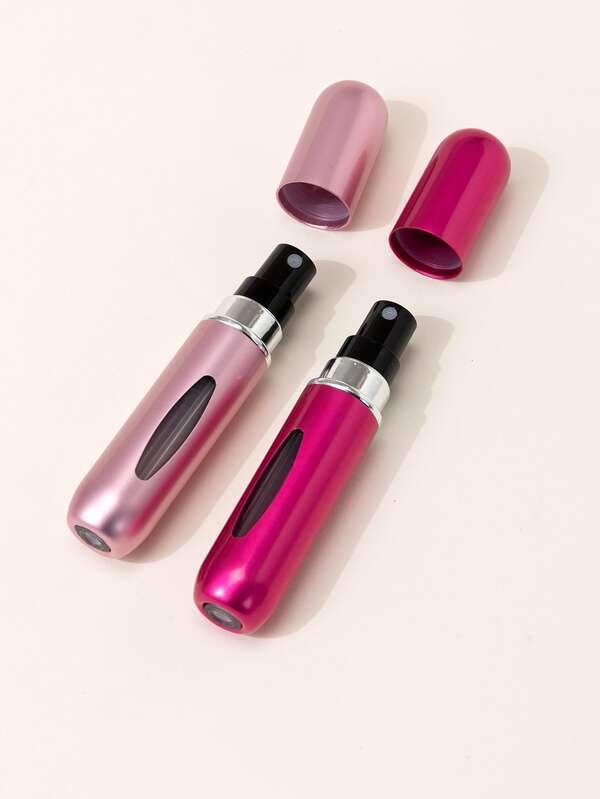 2pcs/pack 5ml Refillable Perfume Bottles With Bottom Pump Spray Atomizer Empty Bottle In Pink