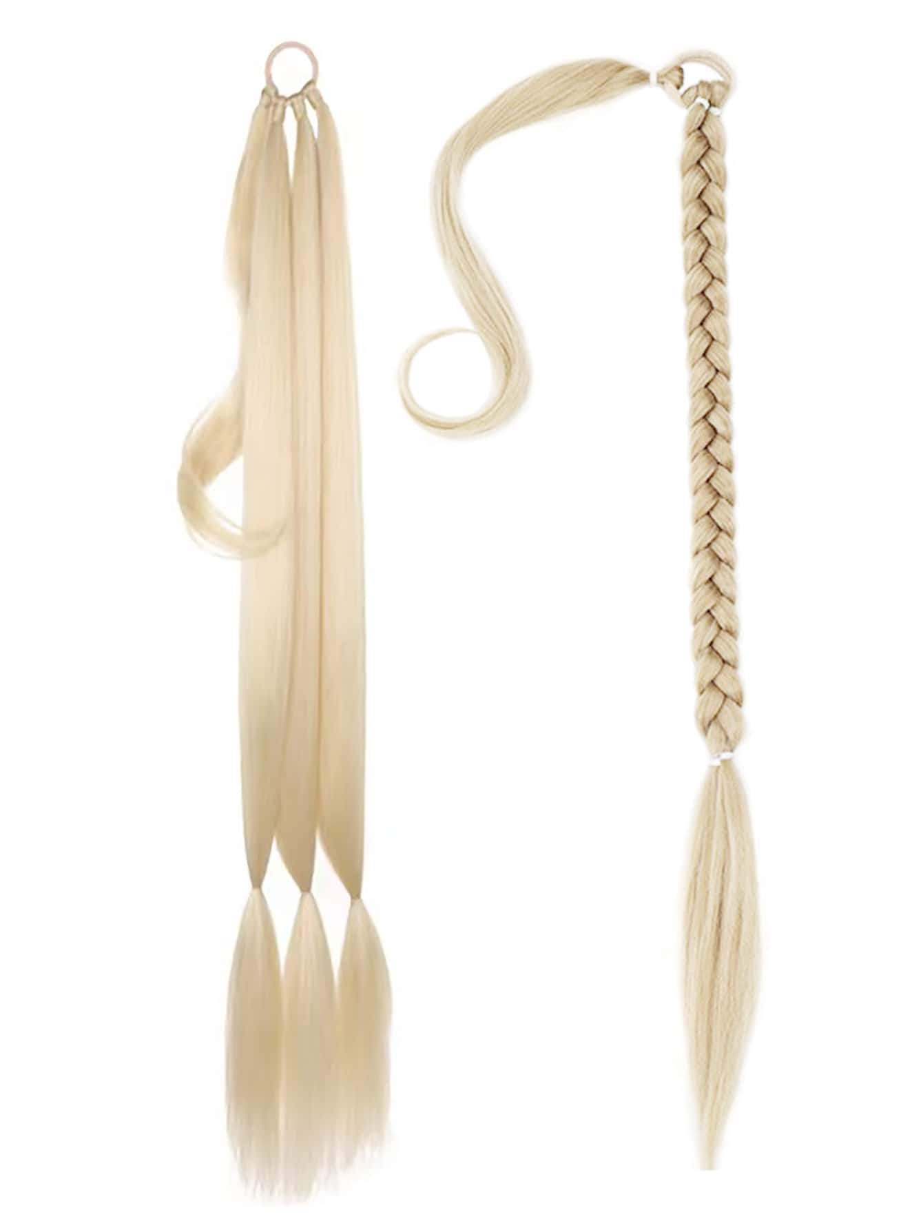 Extra Long Straight Ponytail Synthetic Hair Extension - Beige - View 1