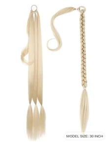 Extra Long Straight Ponytail Synthetic Hair Extension - Beige - View 2