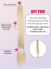 Extra Long Straight Ponytail Synthetic Hair Extension - Beige - View 3