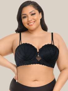 Áo ngực có gọng ren hoa cỡ lớn WINGSLOVE - màu đen - Xem 3