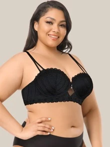 Áo ngực có gọng ren hoa cỡ lớn WINGSLOVE - màu đen - Xem 4