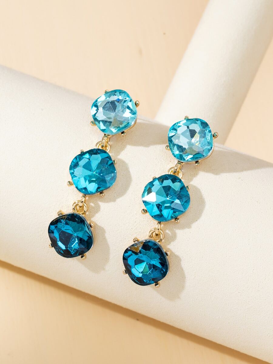 Bông tai thả rhinestone - Xanh đậm - Xem 1