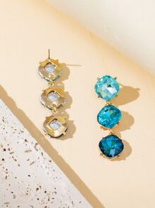 Bông tai thả rhinestone - Xanh đậm - Xem 2