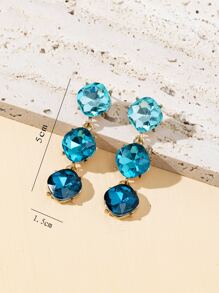 Bông tai thả rhinestone - Xanh đậm - Xem 3