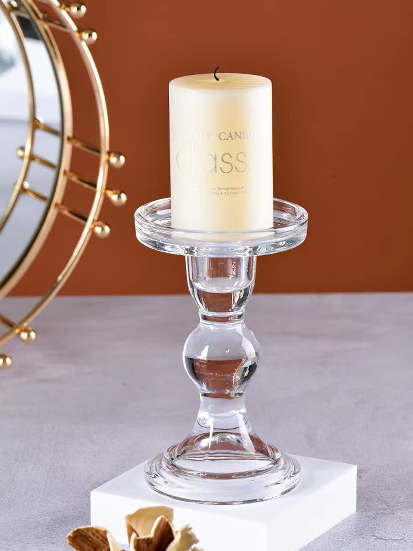 1pc Glass Candle Holder, Minimalist Clear Candle Stand For Home - Clear - View 1