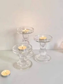 1pc Glass Candle Holder, Minimalist Clear Candle Stand For Home - Clear - View 6