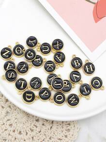 10入組/套字母細節圓形DIY吊墜 - 黑色 - 查看 2