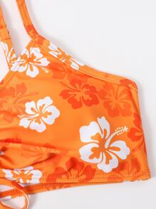 Swim Mod 1 Bộ Bikini Dây Rút In Hoa Đi Biển Mùa Hè Bộ Đồ Tắm - trái cam - Xem 5