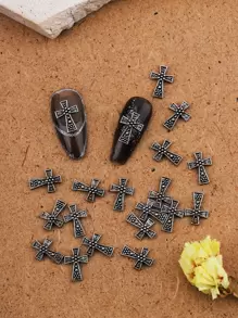 Halloween 20pcs Vintage Cross Shaped Nail Art Decoration - Silver - View 1