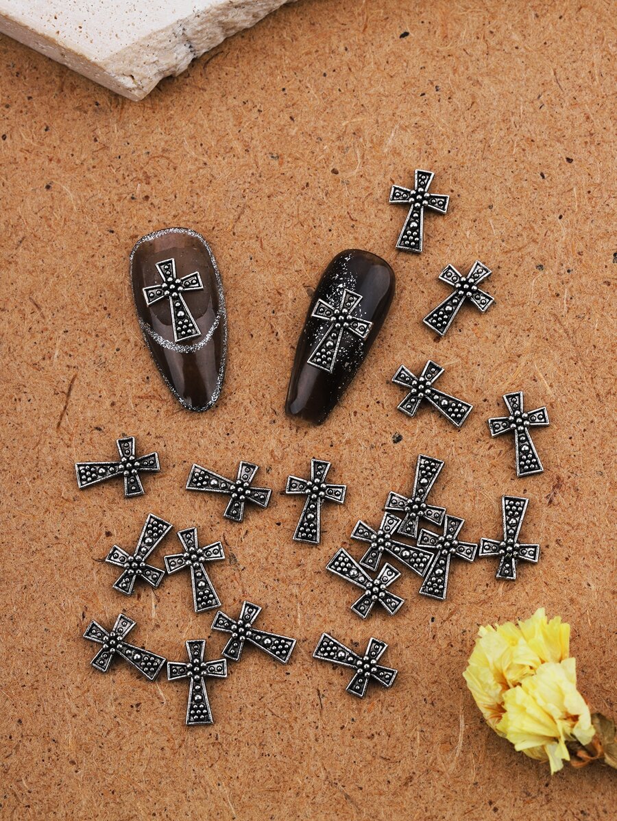 Halloween 20pcs Vintage Cross Shaped Nail Art Decoration - Silver - View 1