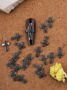 Halloween 20pcs Vintage Cross Shaped Nail Art Decoration - Silver - View 2