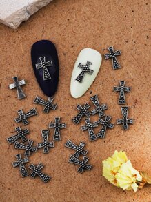 Halloween 20pcs Vintage Cross Shaped Nail Art Decoration - Silver - View 4