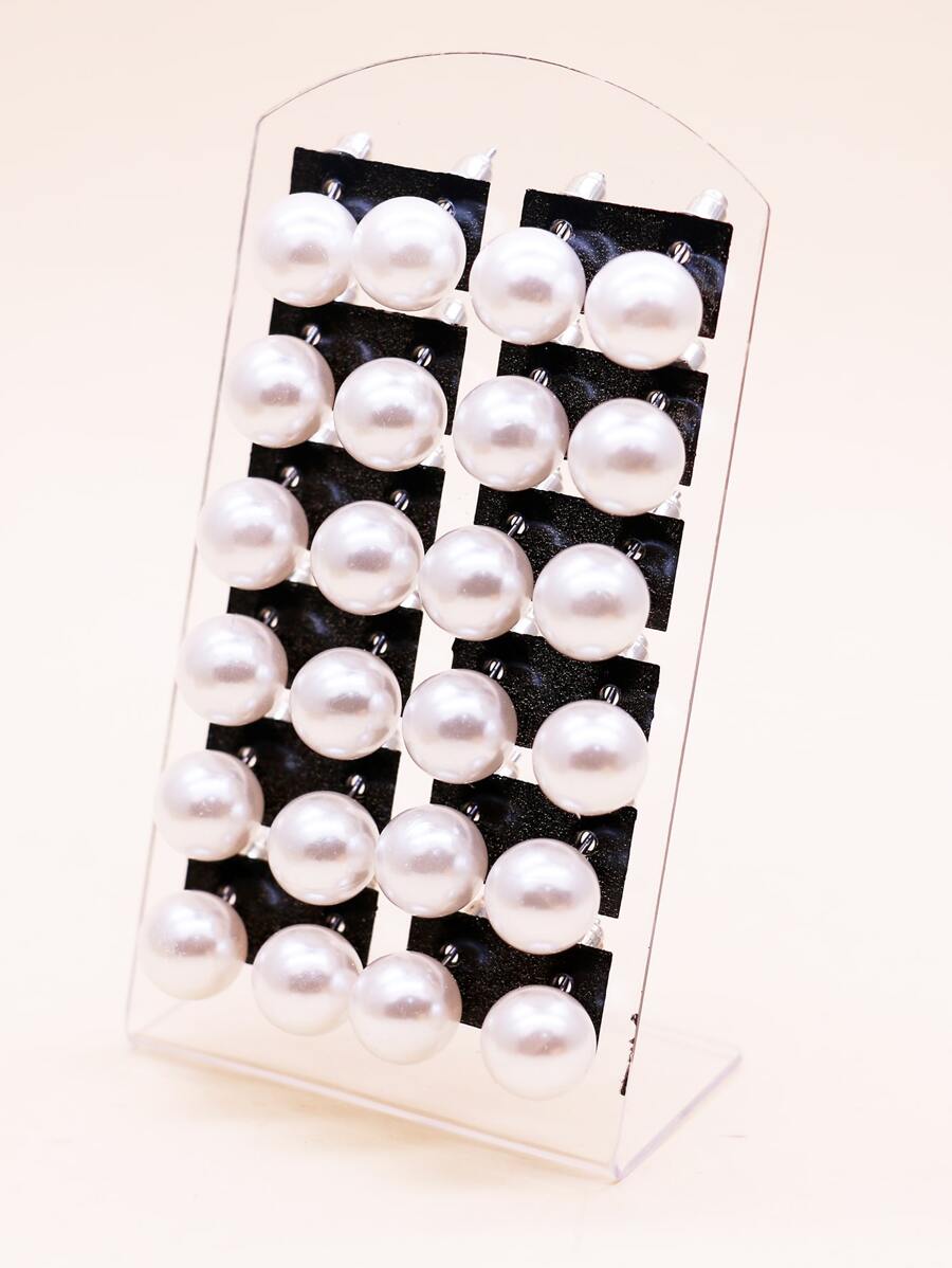 12pairs/Set Faux Pearl Decor Stud Earrings - White - View 1