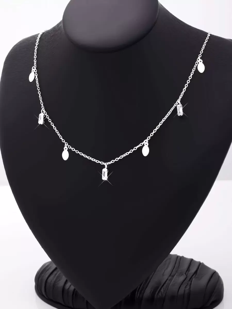 Cubic Zirconia Water-Drop Charm Necklace - Silver - View 1